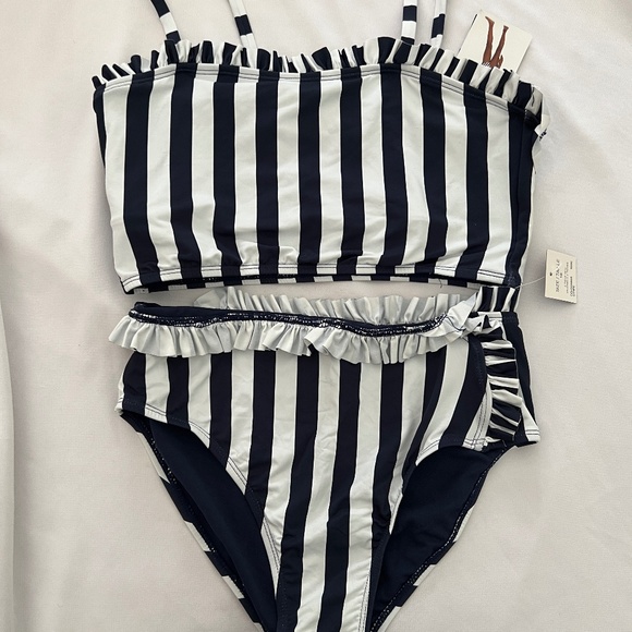 Habitual Girls Tank Two Piece Swimsuit Bleu White Stripe Swim Summer Pool Beach